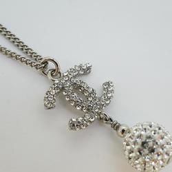 Chanel Necklace Coco Mark Ball Rhinestone Metal Silver B19V Women's