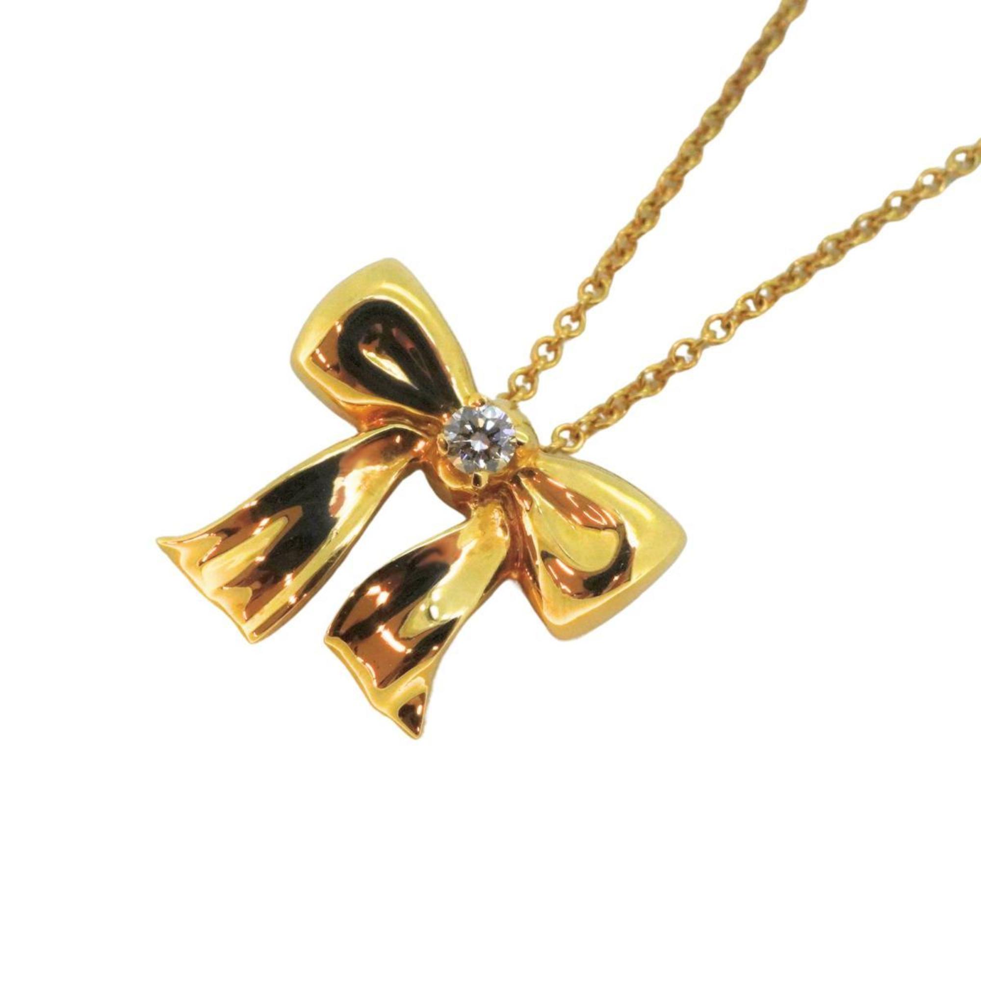 Tiffany Necklace Ribbon 1PD Diamond K18YG Yellow Gold Women's