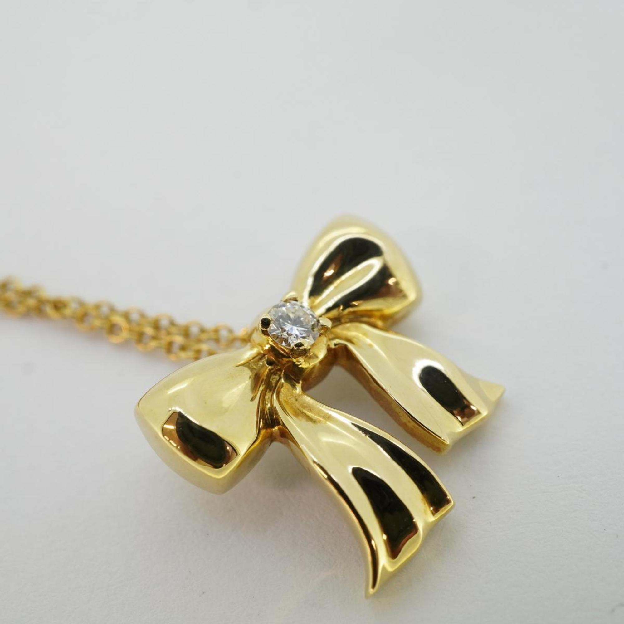 Tiffany Necklace Ribbon 1PD Diamond K18YG Yellow Gold Women's