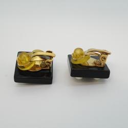 Chanel Earrings Coco Mark Square Fake Pearl Plastic GP Plated Gold Black 03C Women's