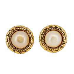 Chanel Earrings Circle Faux Pearl GP Plated Gold Women's