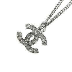 Chanel Necklace Coco Mark Rhinestone Metal Silver 10V Women's