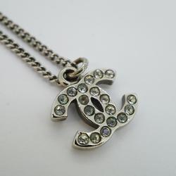 Chanel Necklace Coco Mark Rhinestone Metal Silver 10V Women's