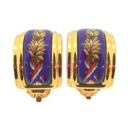 Hermes Earrings, Enamel, GP Plated, Cloisonne, Gold, Blue, Women's