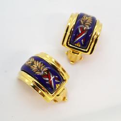 Hermes Earrings, Enamel, GP Plated, Cloisonne, Gold, Blue, Women's