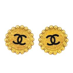 Chanel Earrings Coco Mark Circle GP Plated Gold Black 94P Women's