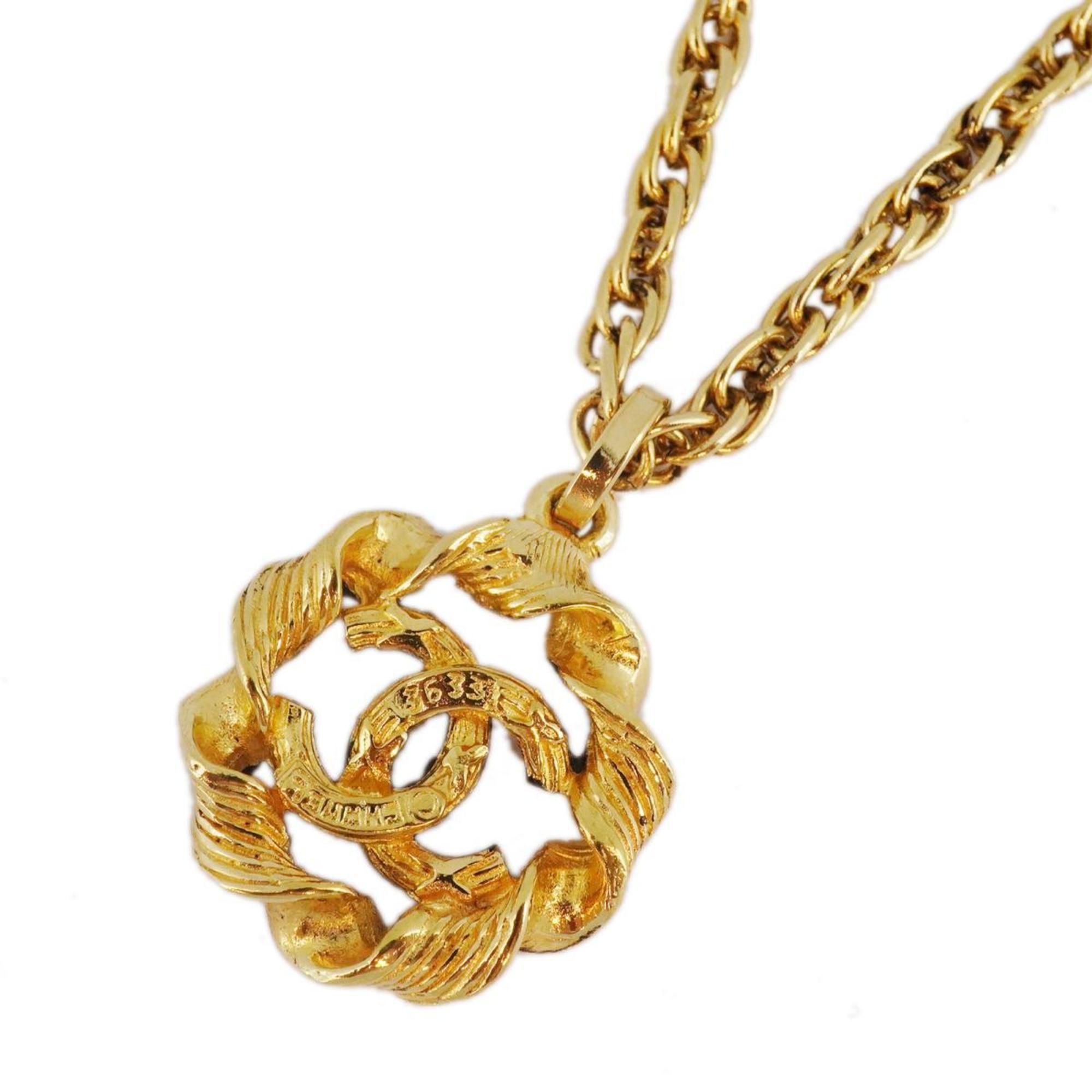 Chanel Necklace Coco Mark Circle GP Plated Gold Women's