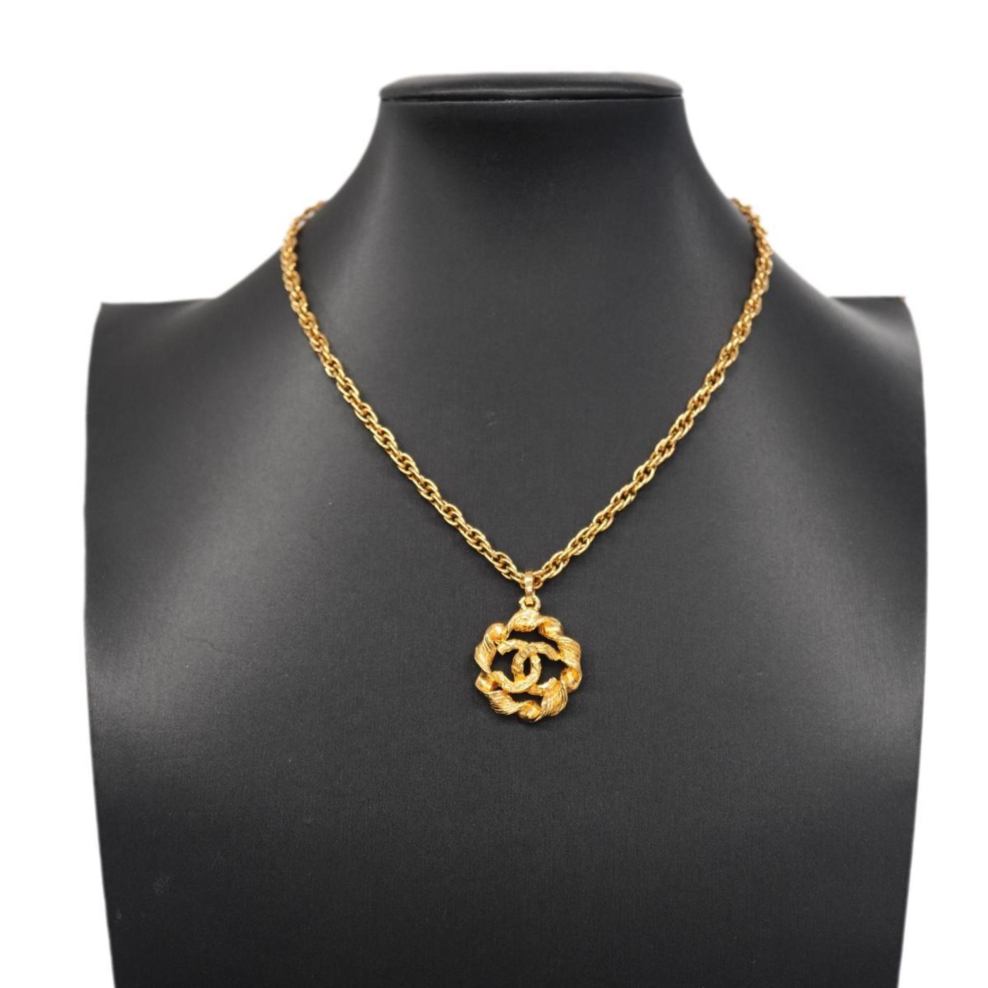 Chanel Necklace Coco Mark Circle GP Plated Gold Women's