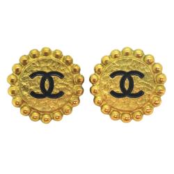 Chanel Earrings Coco Mark Circle GP Plated Gold Black 95P Women's