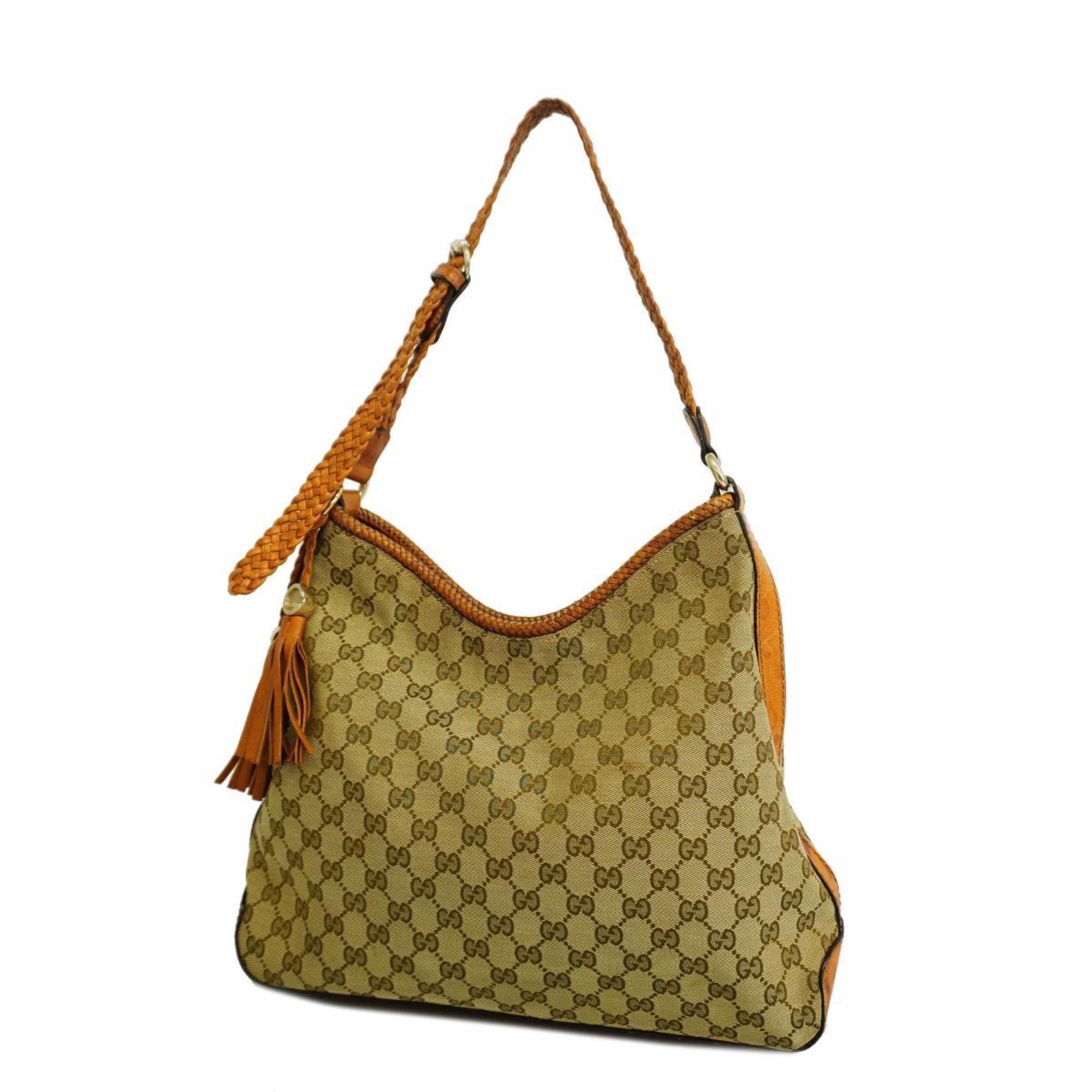 Gucci Shoulder Bag GG Canvas Marrakech 257026 Leather Brown Women's