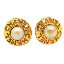 Chanel Earrings Circle Faux Pearl GP Plated Gold Women's