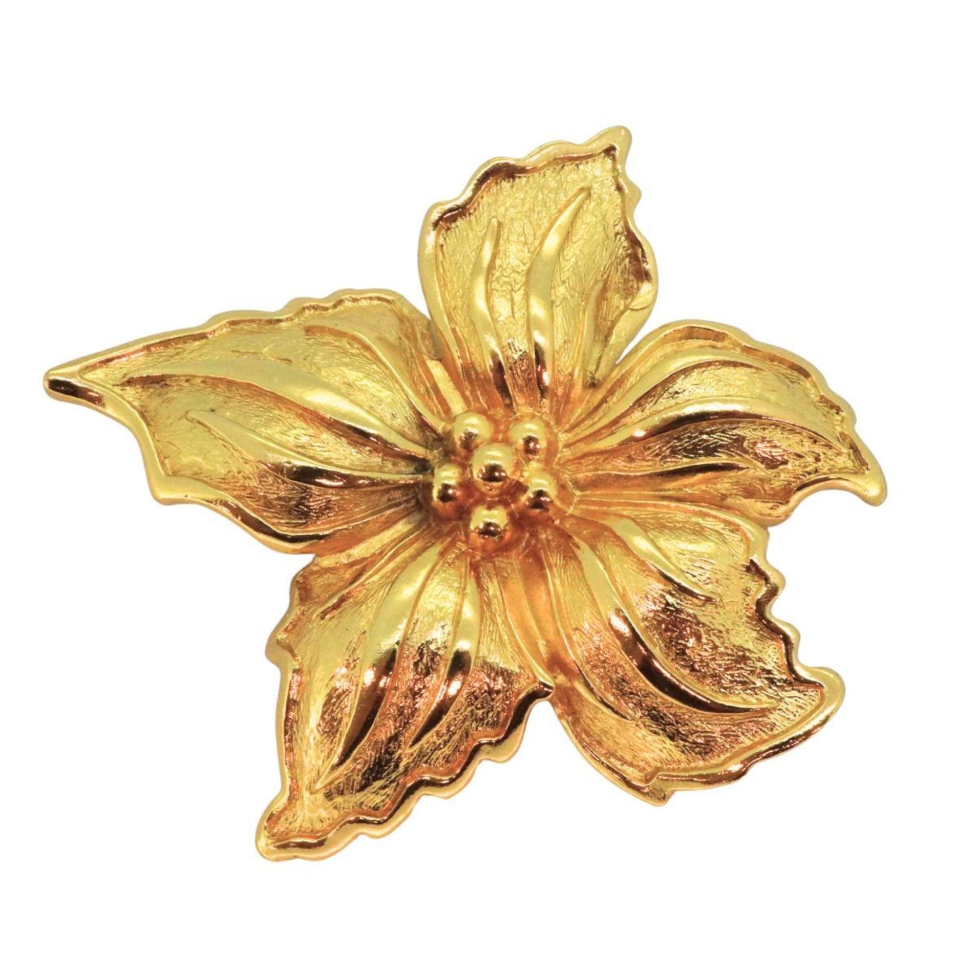 Christian Dior Brooch Flower Motif GP Plated Gold Women's