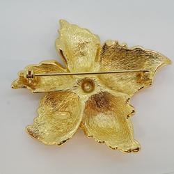 Christian Dior Brooch Flower Motif GP Plated Gold Women's