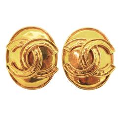 Chanel Earrings Coco Mark Oval GP Plated Gold 94P Women's