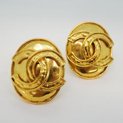 Chanel Earrings Coco Mark Oval GP Plated Gold 94P Women's