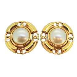 Chanel Earrings Coco Mark Circle Fake Pearl GP Plated Gold 94P Women's