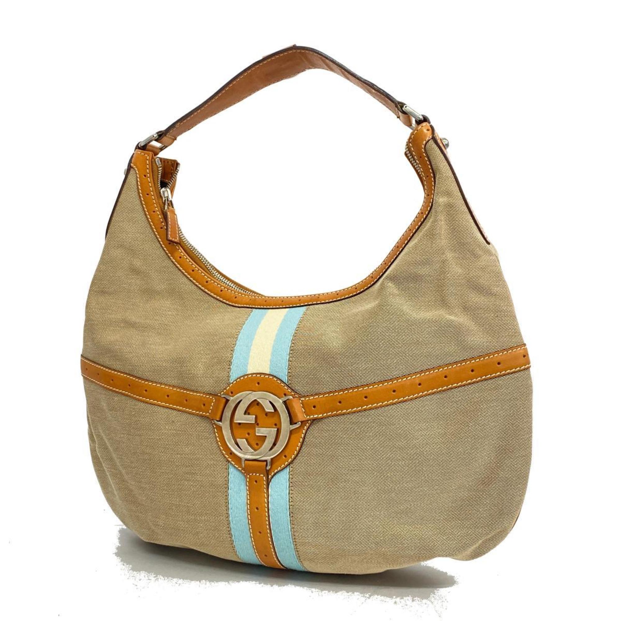 Gucci Shoulder Bag Interlocking G 114871 Canvas Light Brown Women's