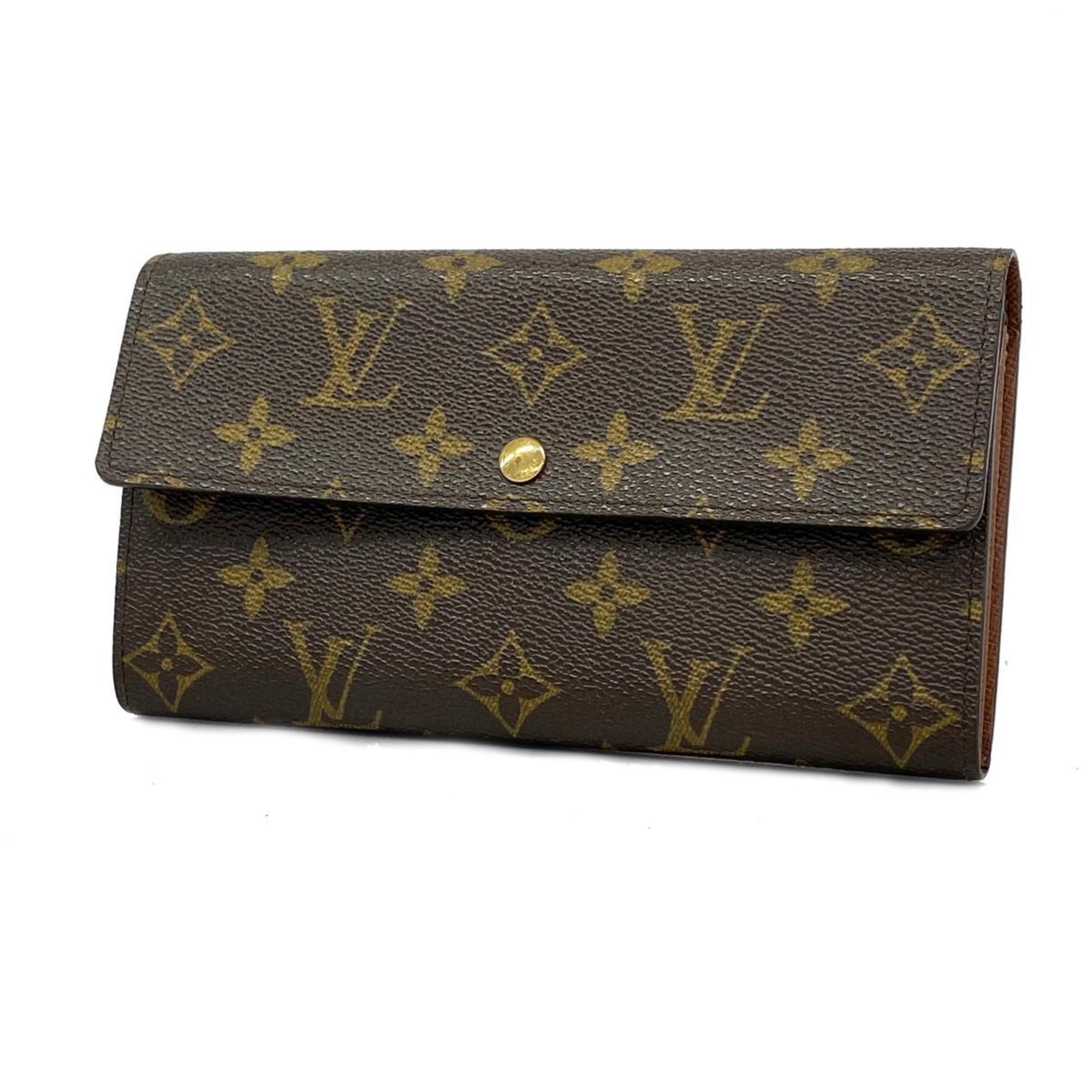 Louis Vuitton Long Wallet Monogram Pochette Porto Monnaie Credit M61726 Brown Men's Women's