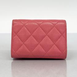 Chanel Tri-fold Wallet Matelasse Caviar Skin Pink Women's