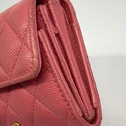 Chanel Tri-fold Wallet Matelasse Caviar Skin Pink Women's