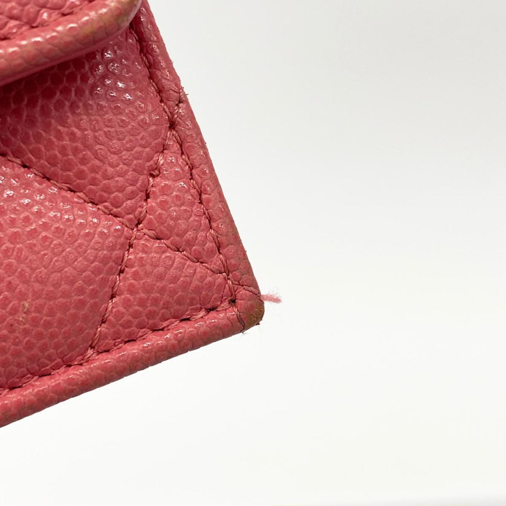 Chanel Tri-fold Wallet Matelasse Caviar Skin Pink Women's