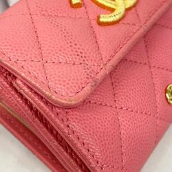 Chanel Tri-fold Wallet Matelasse Caviar Skin Pink Women's