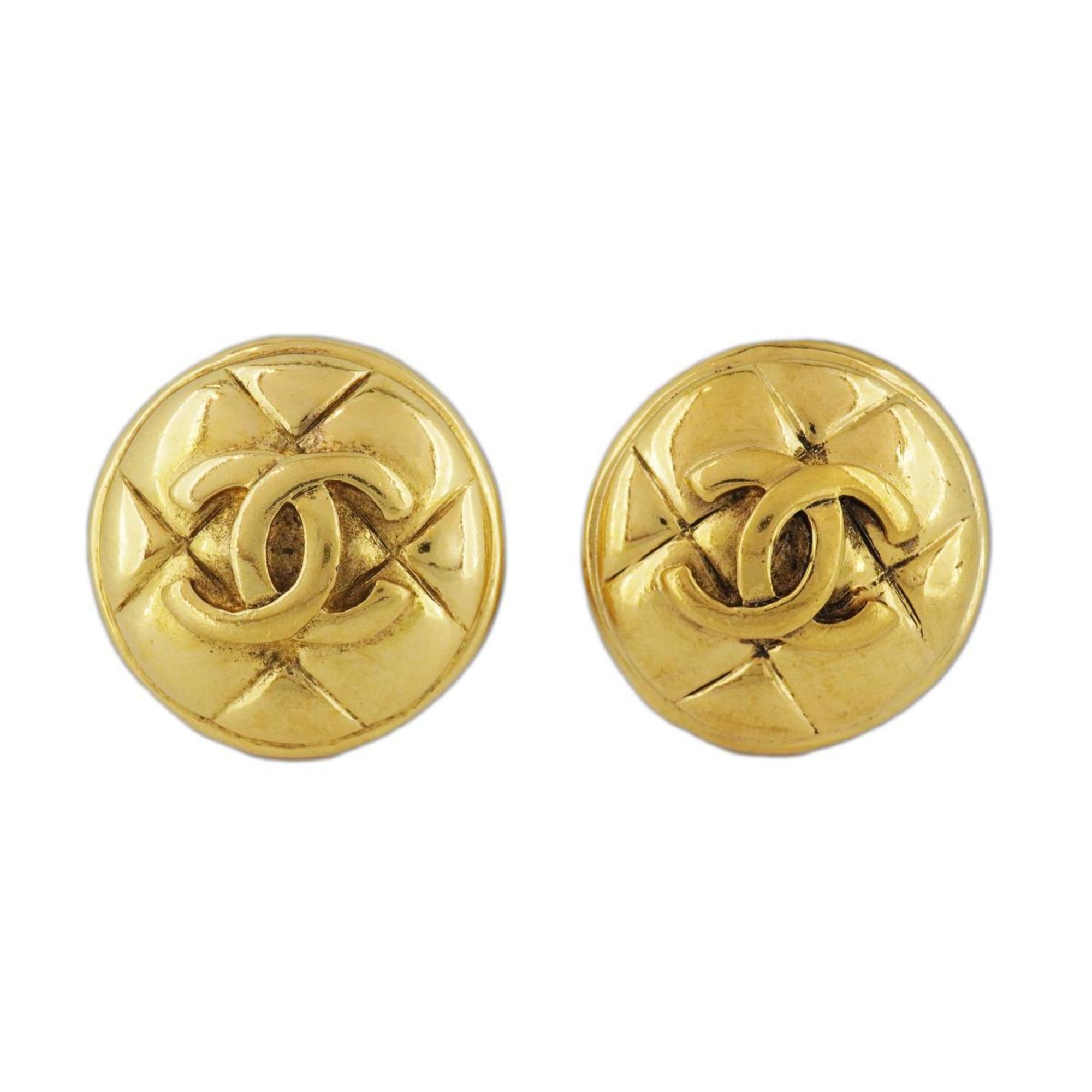 Chanel Earrings Coco Mark Matelasse Circle GP Plated Gold Women's