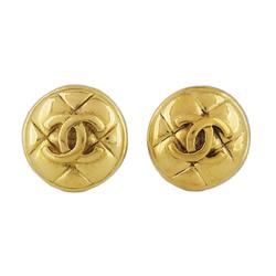 Chanel Earrings Coco Mark Matelasse Circle GP Plated Gold Women's