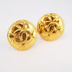 Chanel Earrings Coco Mark Matelasse Circle GP Plated Gold Women's