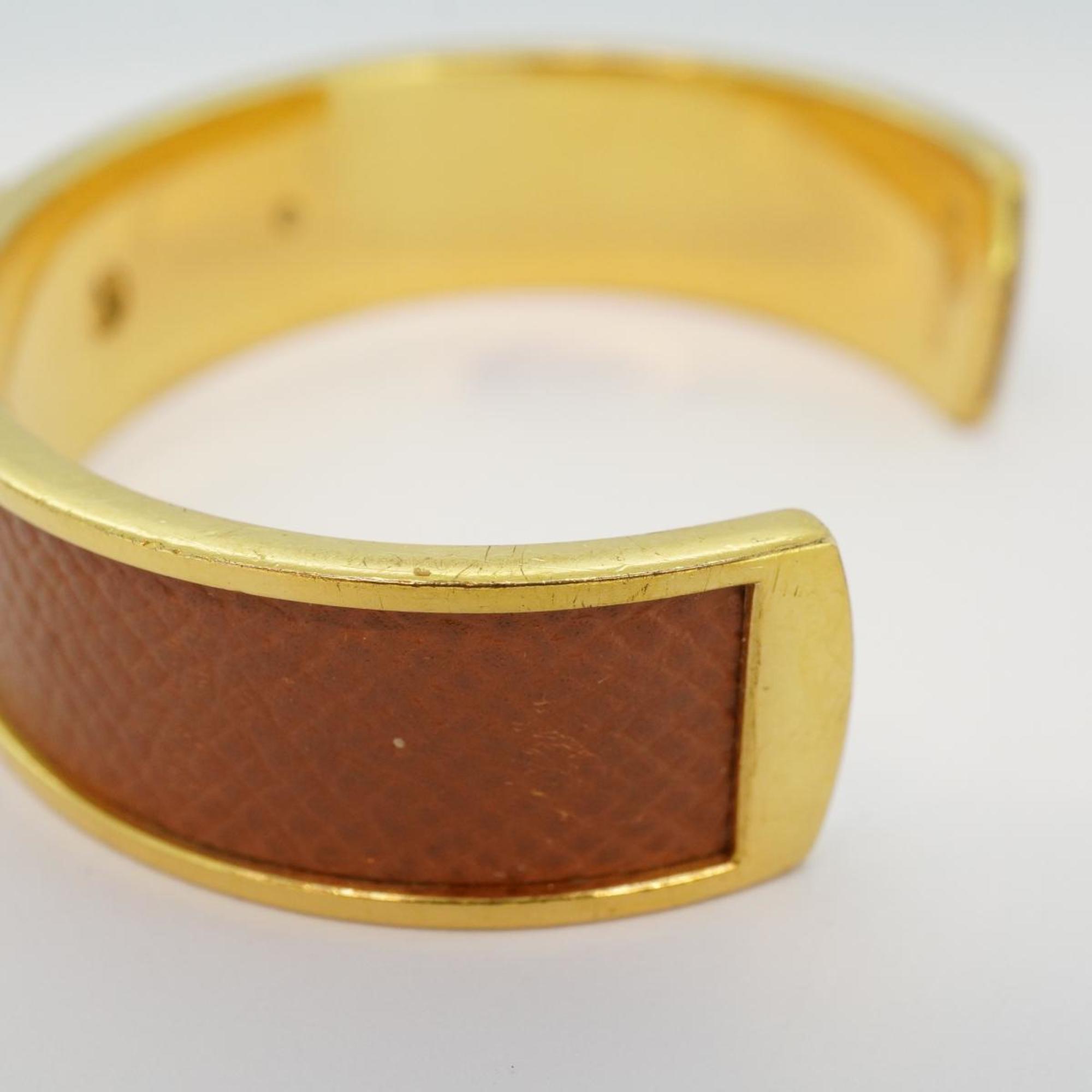 Hermes Bangle Kelly GP Plated Leather Gold Brown Men's Women's