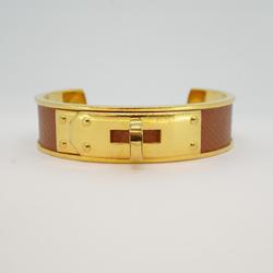 Hermes Bangle Kelly GP Plated Leather Gold Brown Men's Women's