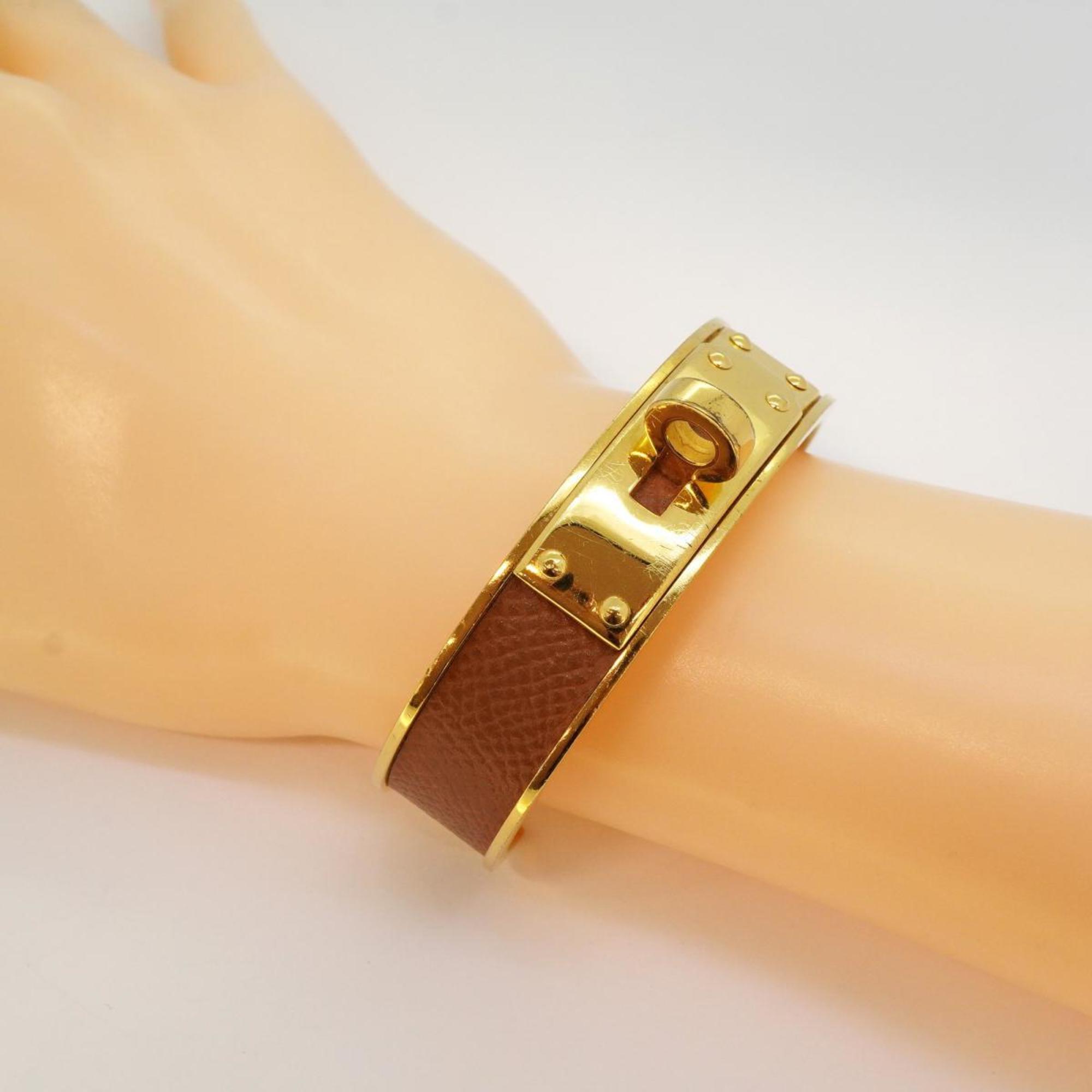 Hermes Bangle Kelly GP Plated Leather Gold Brown Men's Women's