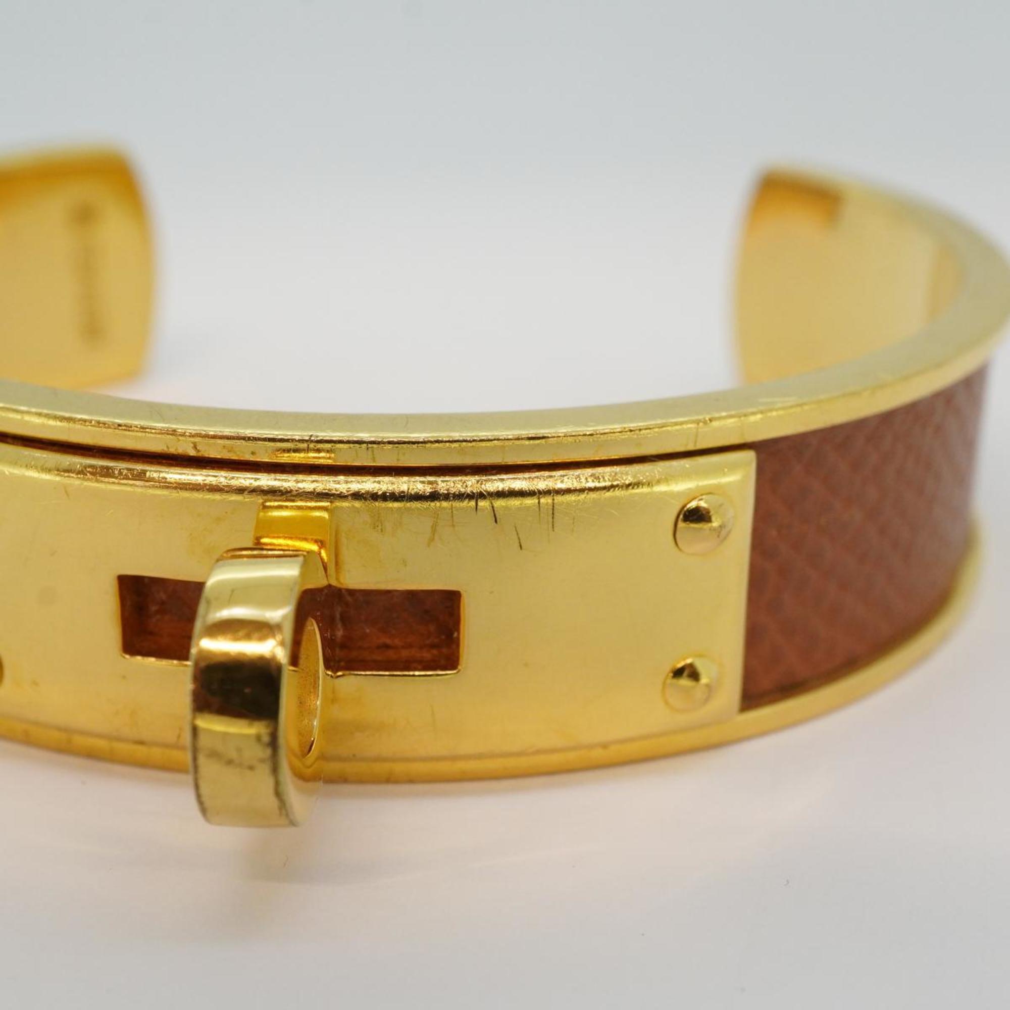 Hermes Bangle Kelly GP Plated Leather Gold Brown Men's Women's