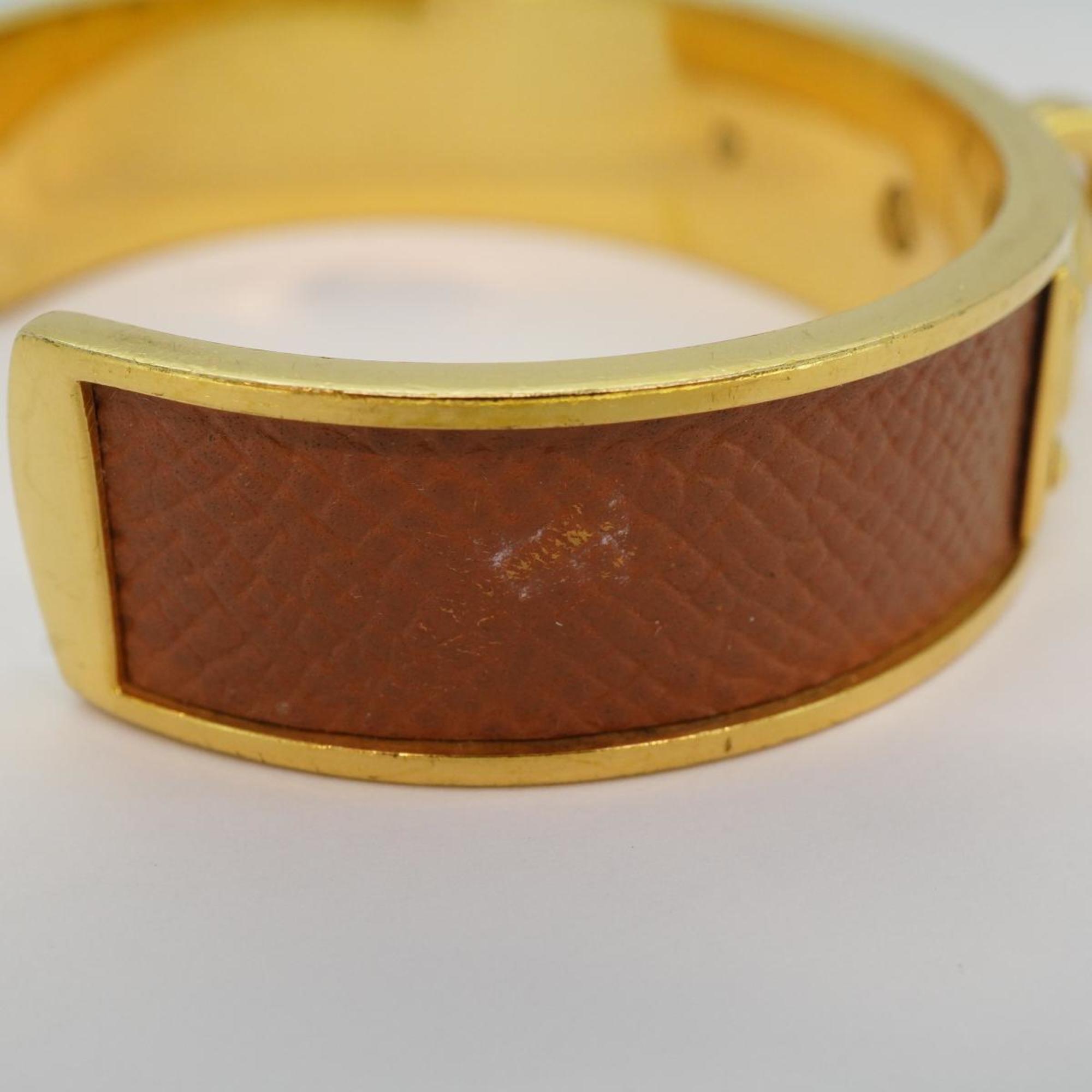 Hermes Bangle Kelly GP Plated Leather Gold Brown Men's Women's