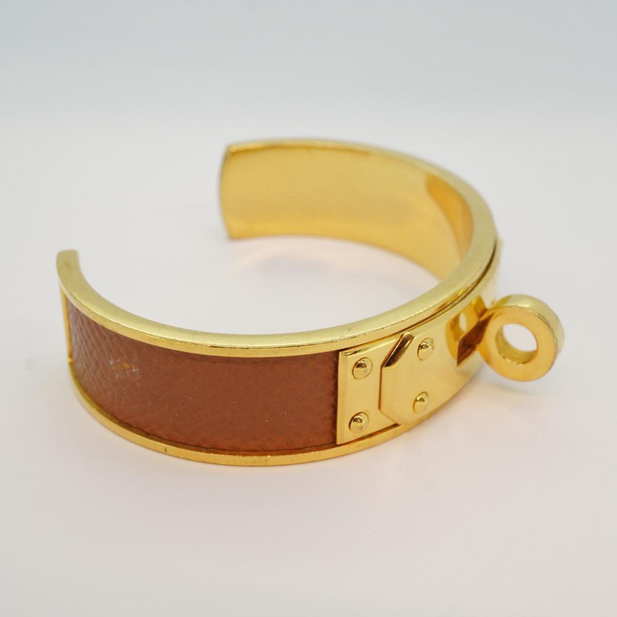 Hermes Bangle Kelly GP Plated Leather Gold Brown Men's Women's