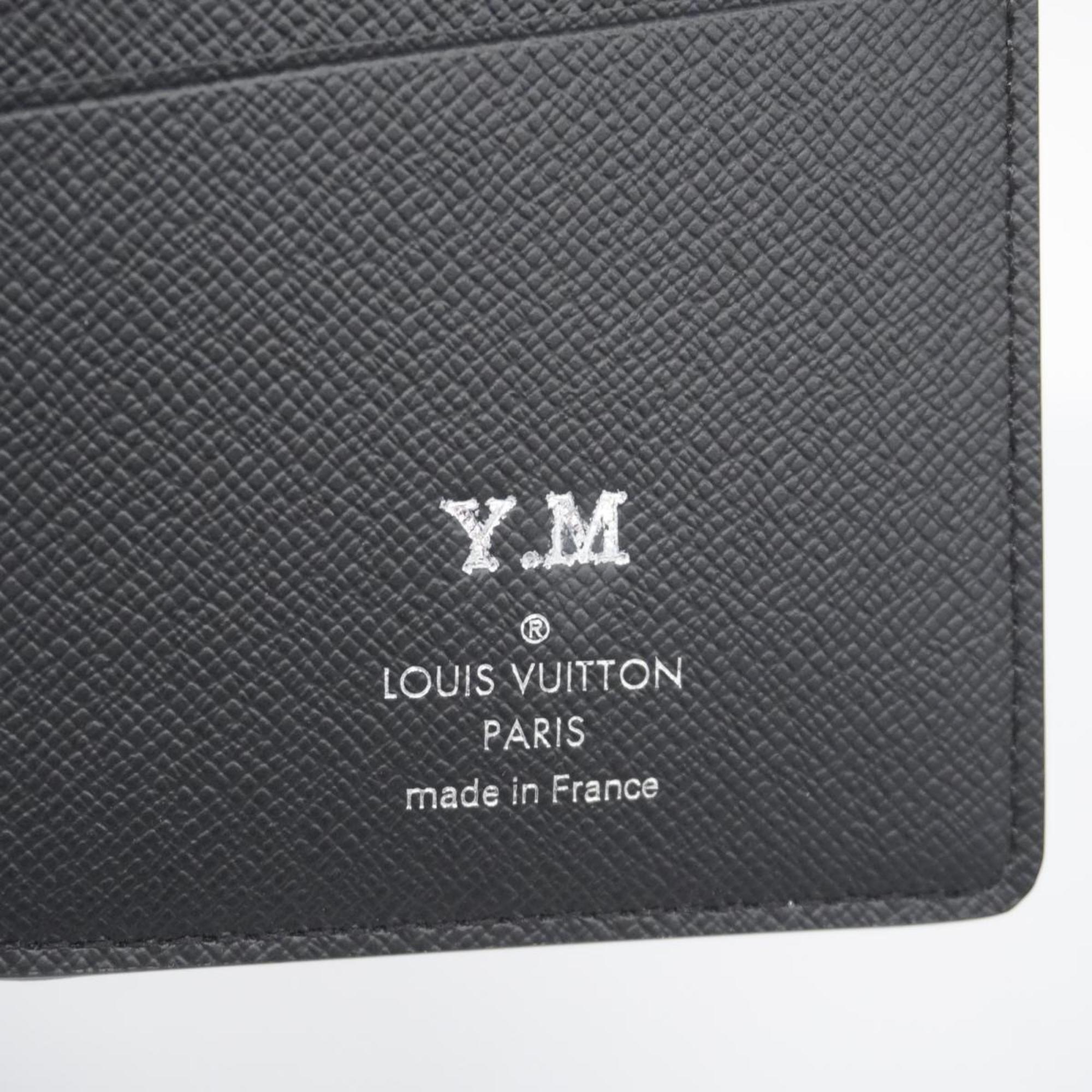 Louis Vuitton Long Wallet Monogram Eclipse Portefeuille Brazza M61697 Black Grey Men's