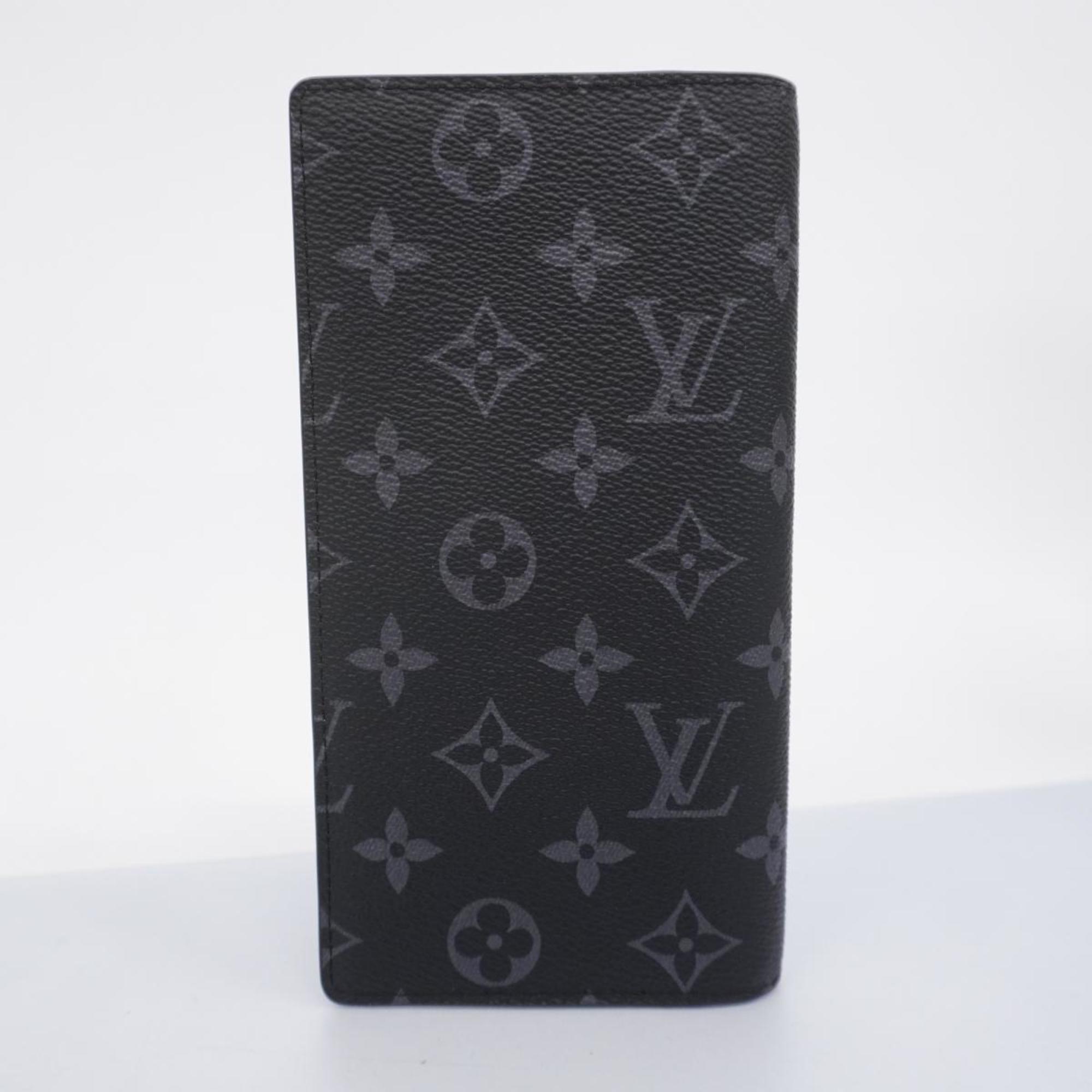 Louis Vuitton Long Wallet Monogram Eclipse Portefeuille Brazza M61697 Black Grey Men's