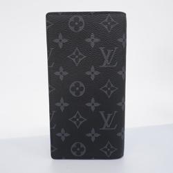 Louis Vuitton Long Wallet Monogram Eclipse Portefeuille Brazza M61697 Black Grey Men's