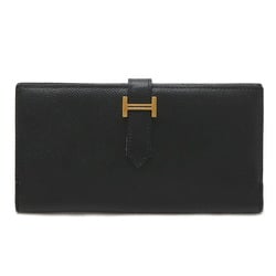 HERMES Bearn Classic Bi-fold Long Wallet Leather Black □I Engraved