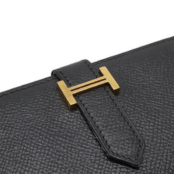 HERMES Bearn Classic Bi-fold Long Wallet Leather Black □I Engraved