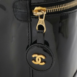 CHANEL Coco Mark Vanity Bag Handbag Pouch Enamel Patent Leather Black A01998