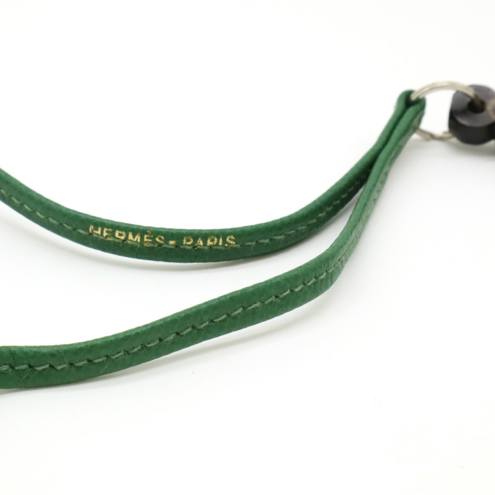 HERMES Hermes Sifre Whistle Dog Necklace Wood Leather Green Black