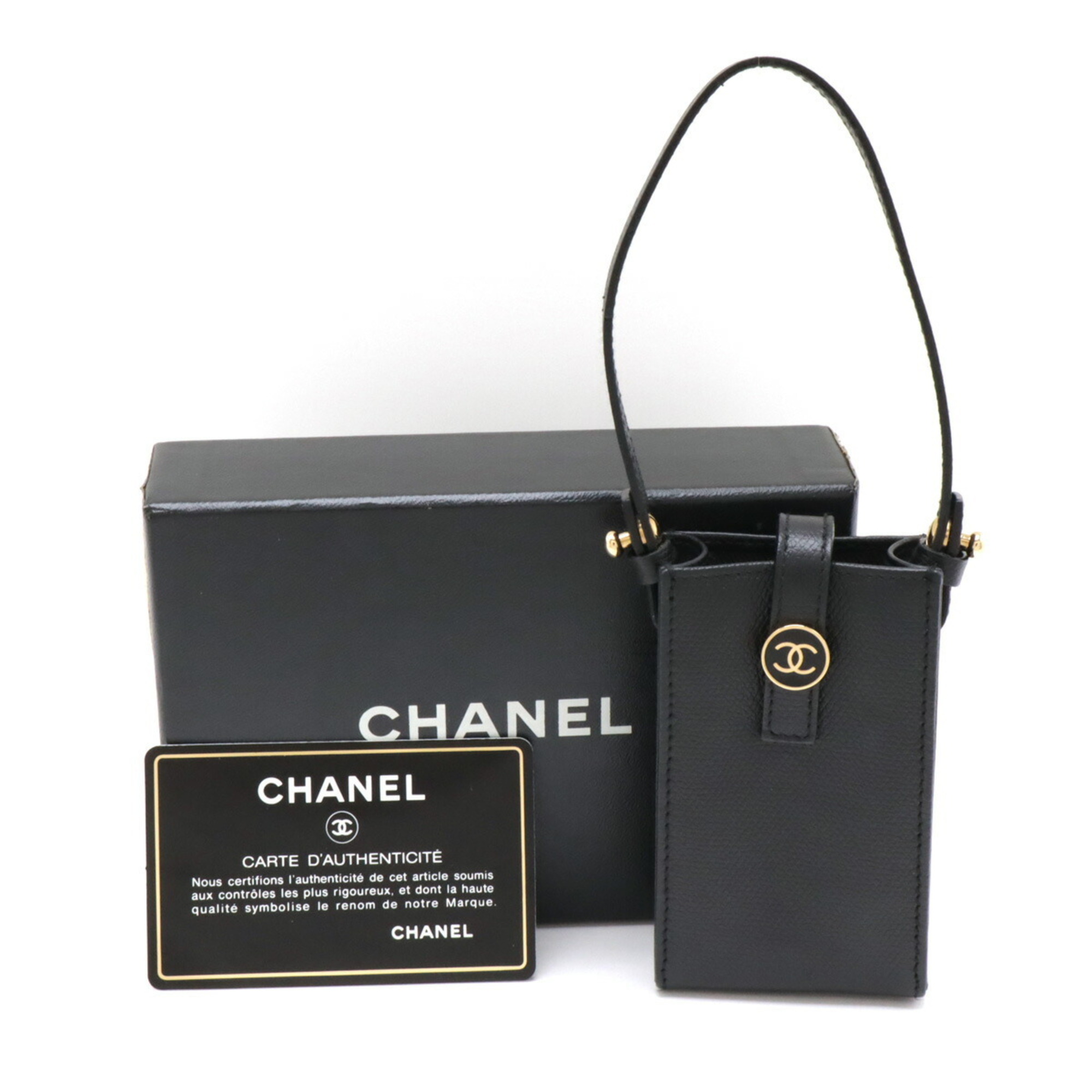 CHANEL Coco Button Cigarette Case, IQOS Mobile Pouch, Leather, Black, A20911