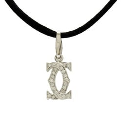 Cartier 2C motif C2 necklace choker top head charm silk cord K18WG white gold diamond ND5783