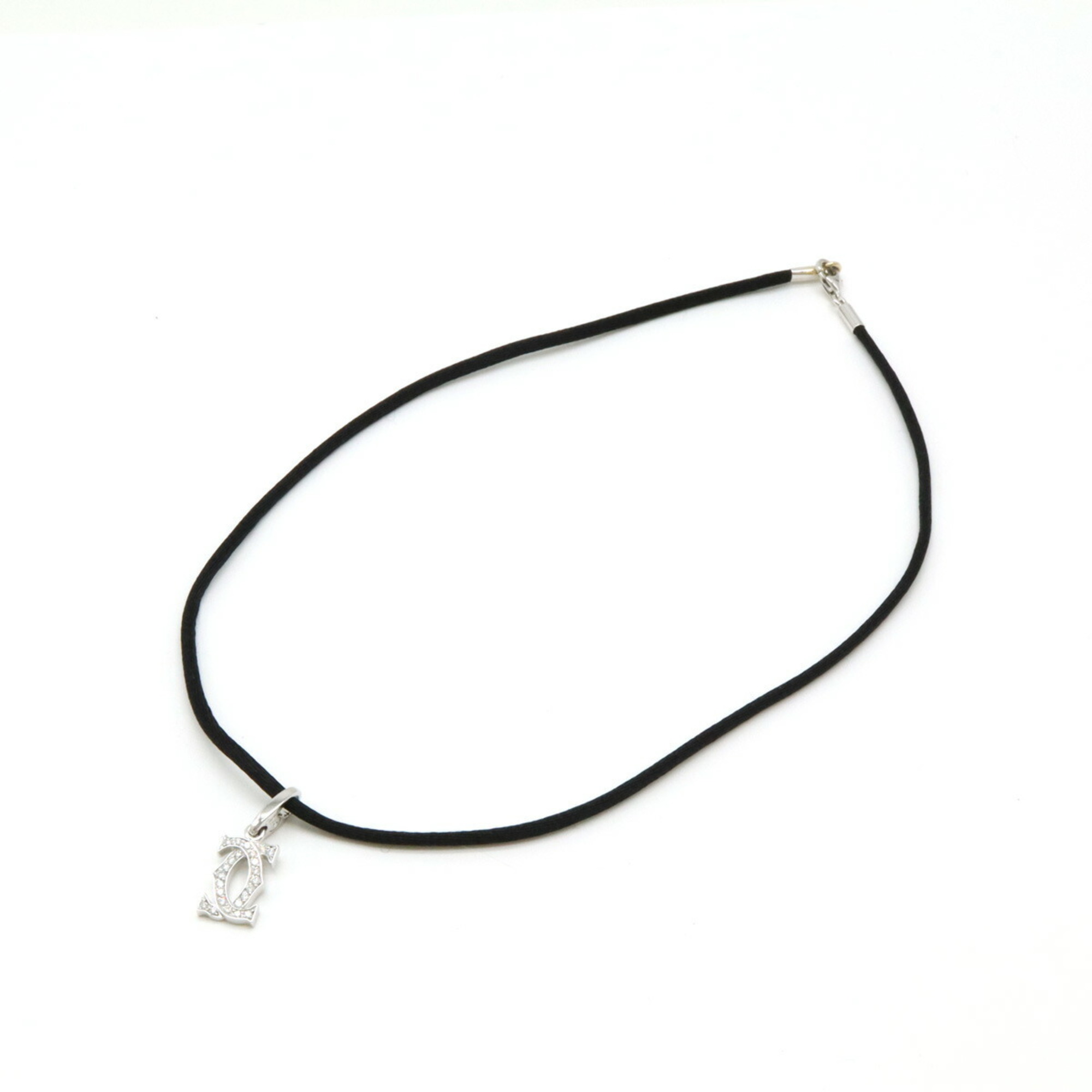 Cartier 2C motif C2 necklace choker top head charm silk cord K18WG white gold diamond ND5783