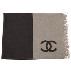 CHANEL Coco Mark Blanket, Throw, Shawl, Large, 78% Wool, 22% Cashmere, Bicolor, Black, Grey