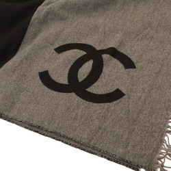 CHANEL Coco Mark Blanket, Throw, Shawl, Large, 78% Wool, 22% Cashmere, Bicolor, Black, Grey