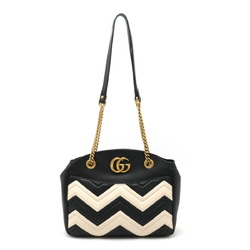 GUCCI GG Marmont quilted tote bag, chain shoulder leather, black, ivory, 443501