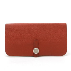 HERMES Dogon Recto Verso Long Bi-fold Wallet Leather Rouge Garance Red □R Stamp