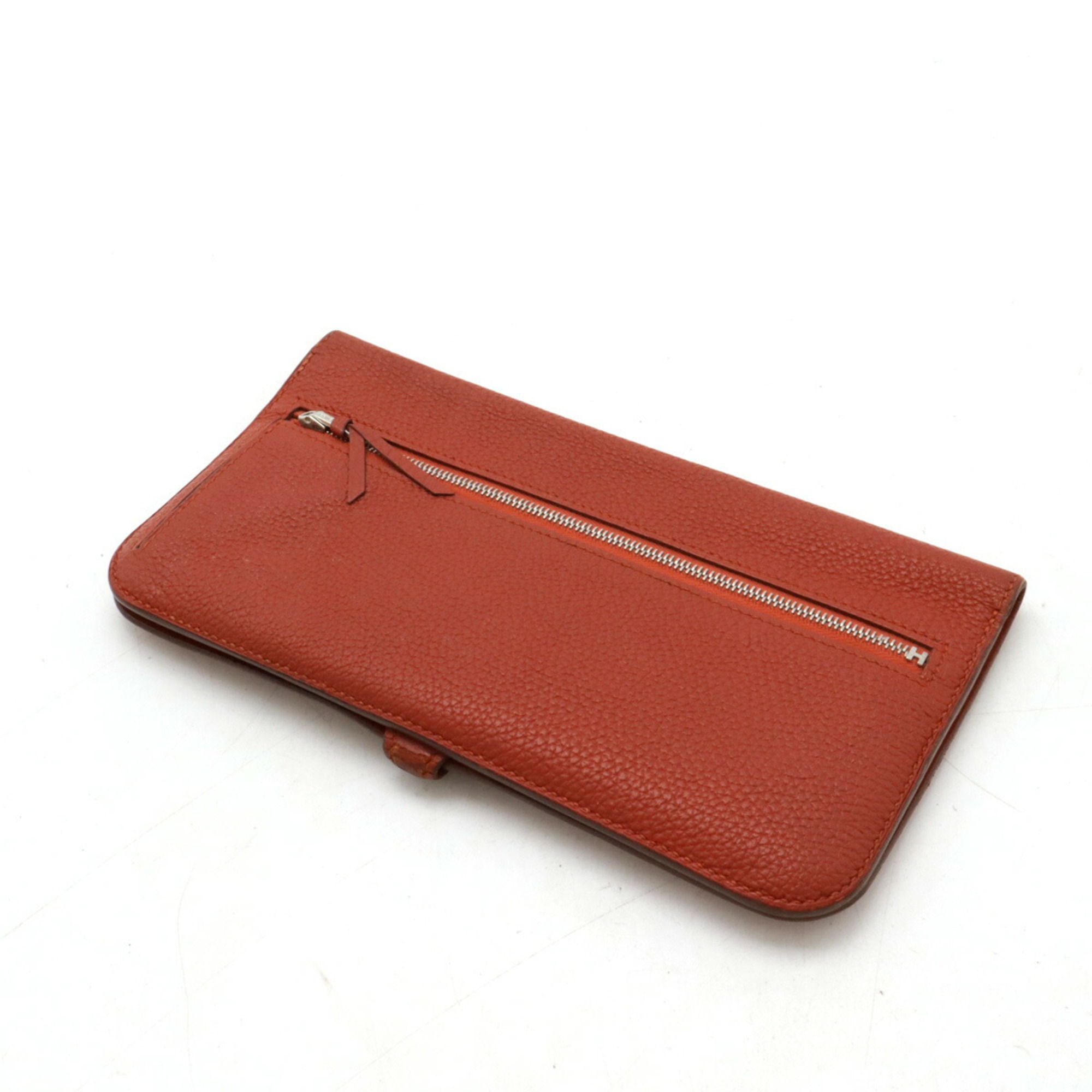 HERMES Dogon Recto Verso Long Bi-fold Wallet Leather Rouge Garance Red □R Stamp